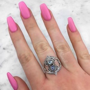 925 Sterling Silver rainbow Moonstone Ring NEW